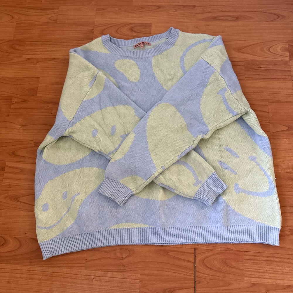 Smiley Face Blue and Cream Sweater